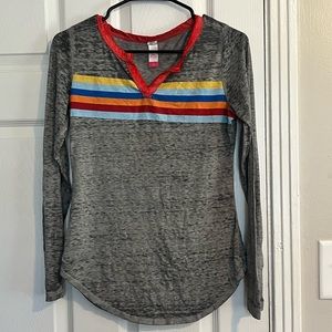 Thin along Sleeved Shirt / Retro / Stripes / Gray